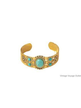 Chunky Turquoise Wide Open Bangle Bracelet Boho Western Cowgirl Jewelry for